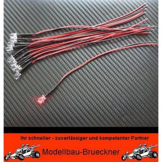 10 Stck LED 3 mm ROT 4,8 - 12 Volt fertig verltet Beleuchtung Flugzeug Auto Spielzeug