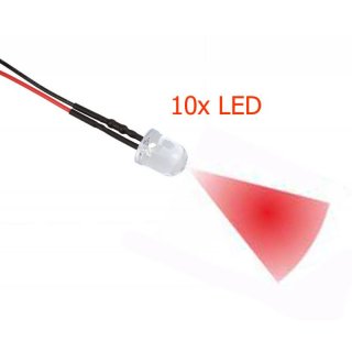 10x LED 10 mm ROT glasklar 4,8 - 12 Volt fertig verltet Beleuchtung fr Ihr RC-Car Boot