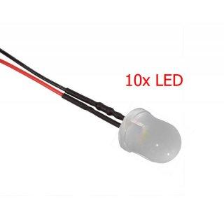 10x LED 10 mm WARM-WEI 4,8 - 12 Volt fertig verltet Beleuchtung fr Ihr RC-CAR