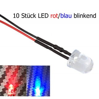 10x LED 3mm ROT/BLAU BLINKEND 6-12 V Beleuchtung RC-Car Auto Boot Police Polizei