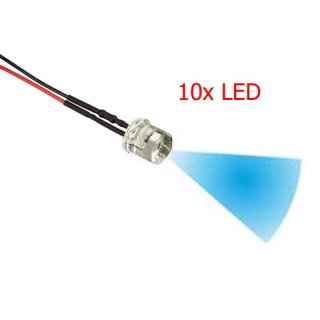 10x LED 5mm BLAU FLAT TOP 6-12 Volt fertig verltet Beleuchtung Auto Polizei THW