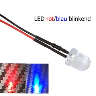 LED 3mm ROT/BLAU BLINKEND 6-12 V Beleuchtung RC-Car Auto Boot Police Polizei