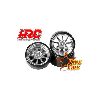 Reifen 1/10 Drift montiert Chrome Felgen 12mm Hex Fire Tire Funkenreifen Drifter